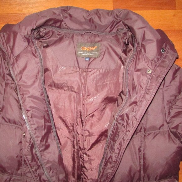Maroon Brown Down Long Winter Puffer Coat - XL - Picture 10 of 15
